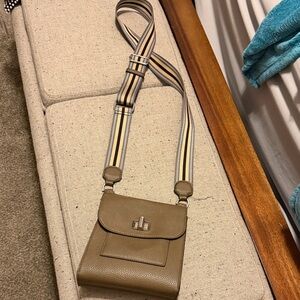 Sondra Roberts Tan Crossbody Bag with Striped Strap